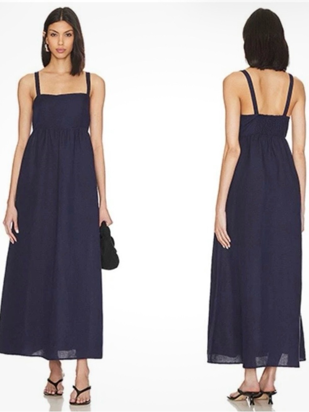 L'AGENCE Jessamy Empire Waist Linen Maxi Dress Navy Blue Size 4